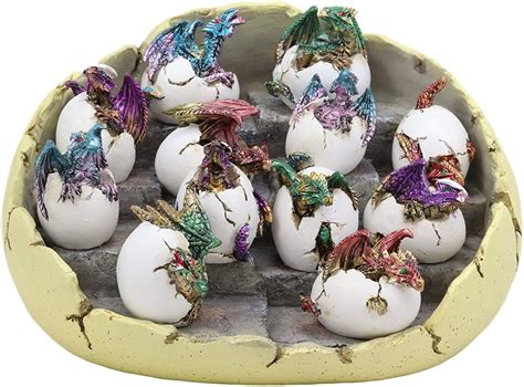 Ebros Set Of 12 Wyrmling Dragons In Eggs Figurine Miniatures With