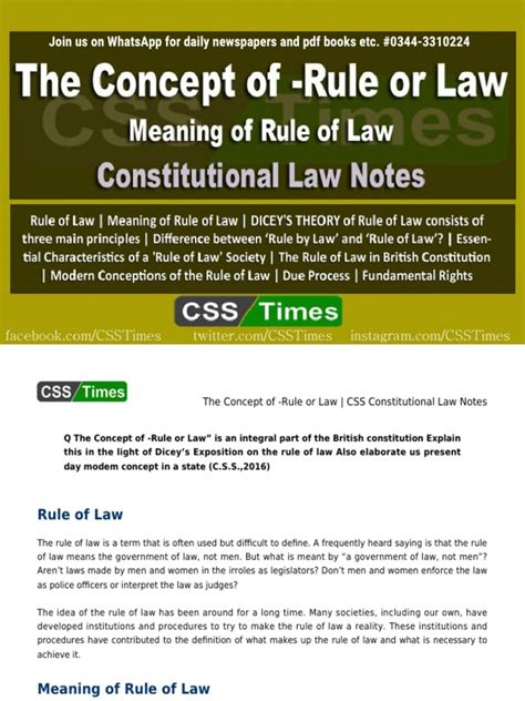 The Concept Of Rule Or Law Css Constitutional Law Notes Pdf