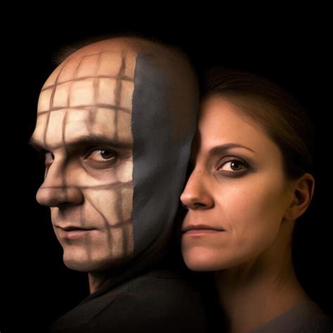 Imagen Conceptual De Un Hombre Y Una Mujer Con La Cara Pintada De Negro