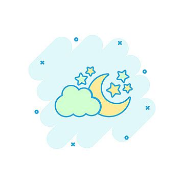 Comicstyle Moon Stars Clouds Icon For Nighttime Concept Vector