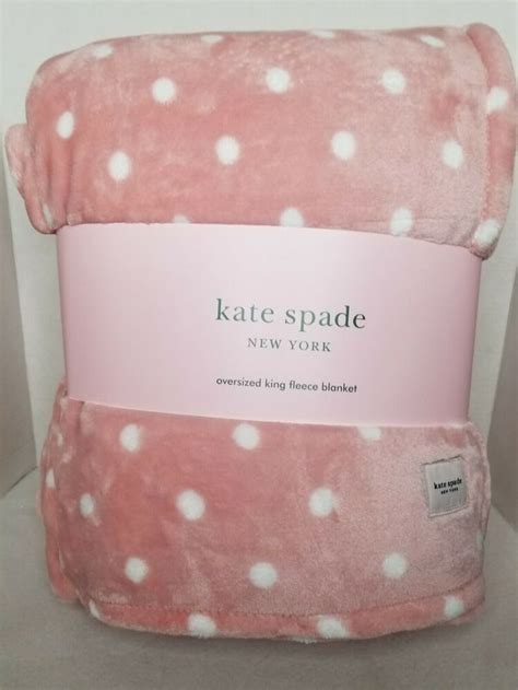 Kate Spade Pink White Polka Dot Fleece Blanket Oversized King Size