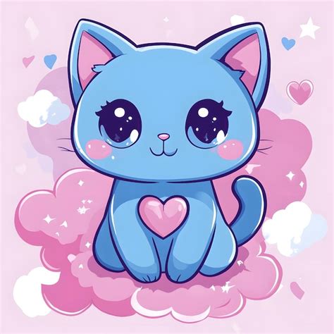 Um Gato Azul Olhos Cor De Rosa E Um Cora O No Fundo Rosa Imagem