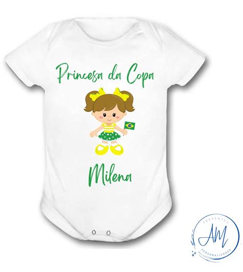 Body Infantil Branco Personalizado Brasil Copa Do Mundo AM