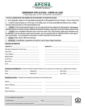 Fillable Online Ownership Application Aspen Village Apchaorg Fax