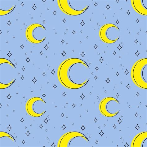 Patrón de cielo nocturno luna estrellas fondo azul | Vector Premium