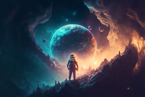 Premium Ai Image Generative Ai Astronaut Exploring Planet Watching