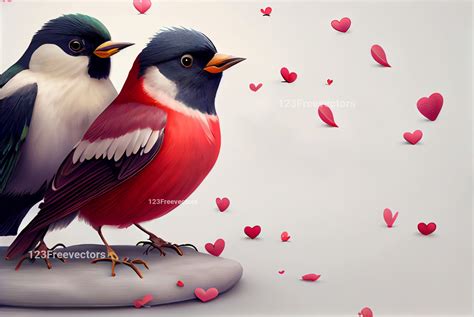 Cute Birds Valentines Day Greetings White Background