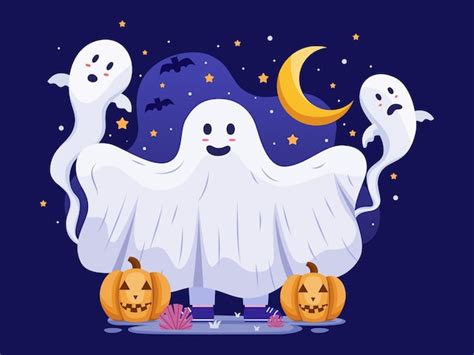 Premium Vector | Happy halloween with a person wearing ghost costume ...