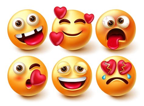 Emoji Vektorzeichensatz Emoticon 3D Charaktere mit verrücktem