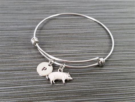 Pig Bangle Bracelet Pig Charm Bracelet Expandable Bangle - Etsy