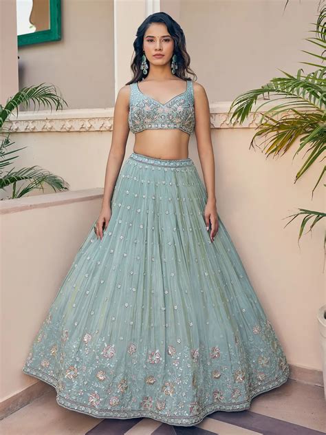 Stunning Pista Green Silk Lehenga Choli G3 Wlc15056 United States