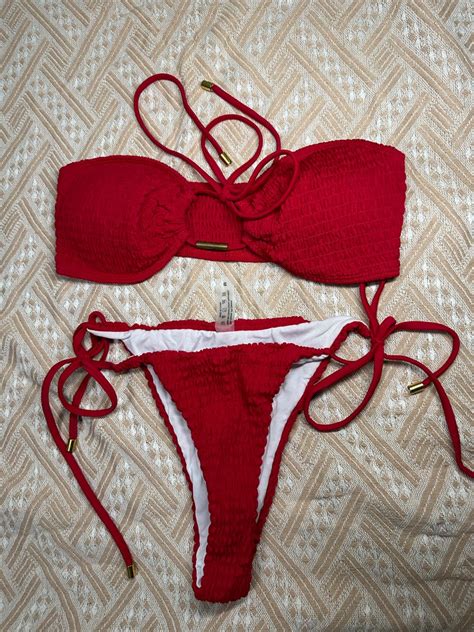 Red Halter Tie Side Bikini Swimsuit On Carousell