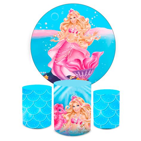 Kit Capa Painel Trio Cilindros Barbie Sereia Loja Bibi Painéis