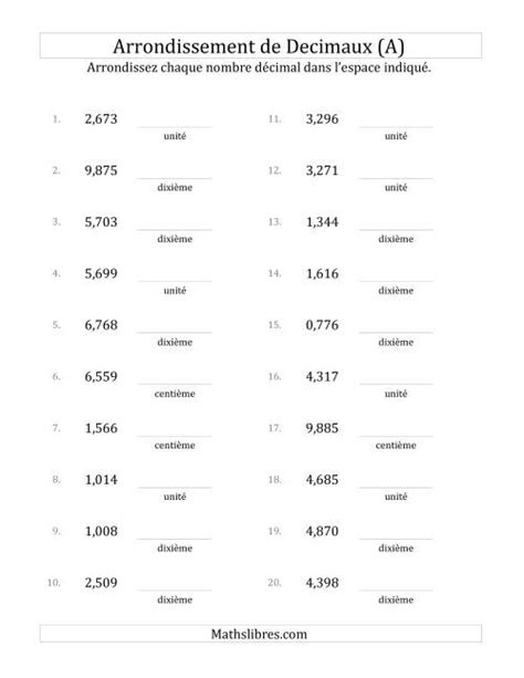 Faire L Arrondi De Nombres D Cimaux Du Milli Me Aux Divers Nombres