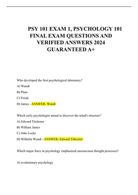 Psy Exam Psychology Final Exam Questions And Verified