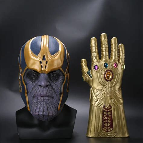 2018 Movie Avengers 3 Infinity War Thanos Cosplay Face Mask Helmet Gloves Hands Gauntlet