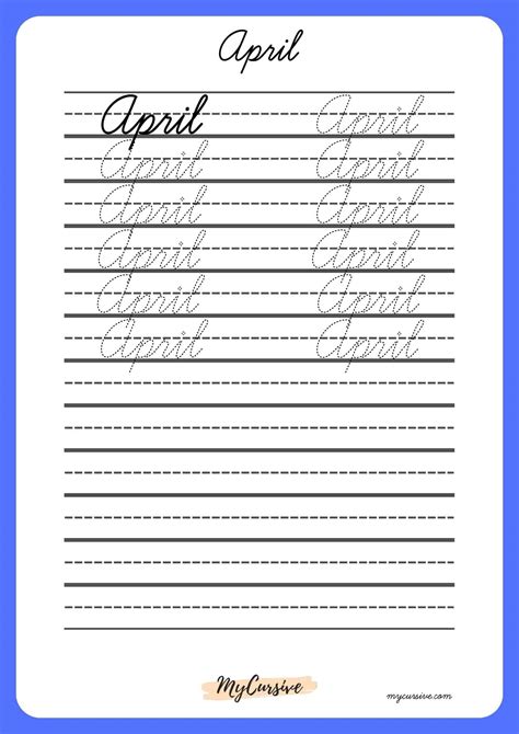 April in Cursive [Worksheet and Printables]