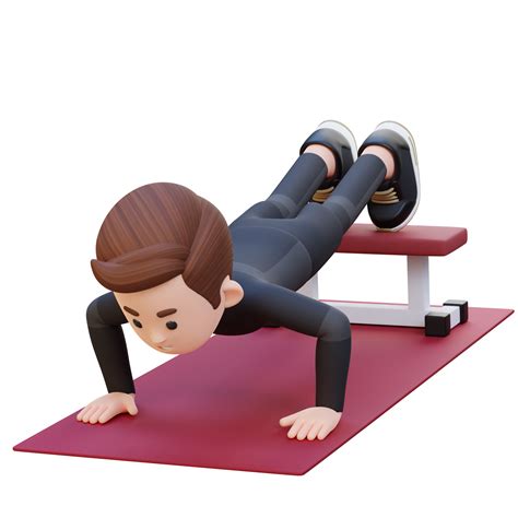 3d Sporty Male Character Performing Decline Push Up Exercise At The Gym 24999791 Png