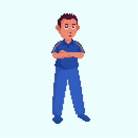 Pixel Effect Portrait Of Cartoon Cricket Player Standing On Pastel Blue ...