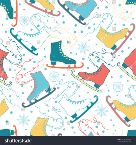 Ice Skates Seamless Patterns Snowflakes Snow Stock Vector Royalty Free 344059094 Shutterstock