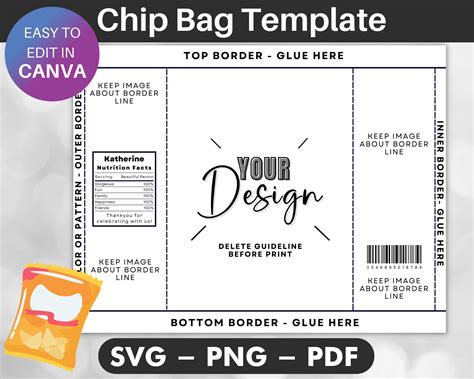 Chip Bag Template Blank Chip Bag Chip Bag Template Canva Etsy Uk