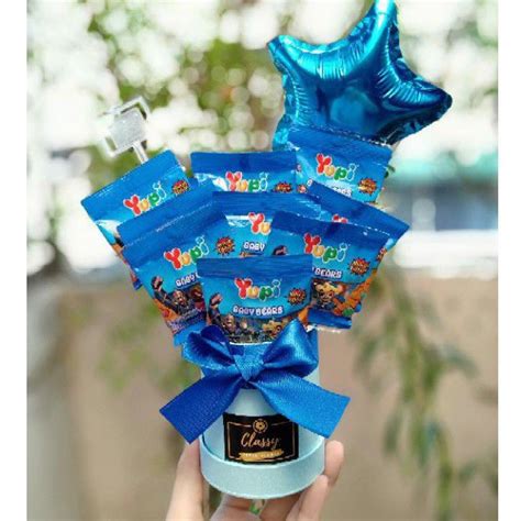 Jual Bloom Box Mini Snack Yupi Balon Foil Bucket Bouquet Buket