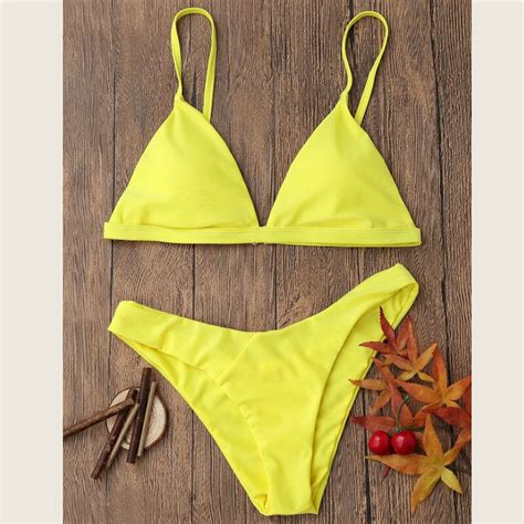 Bikini kvinnor triangel enfärgad bikini set push u Vicedeal