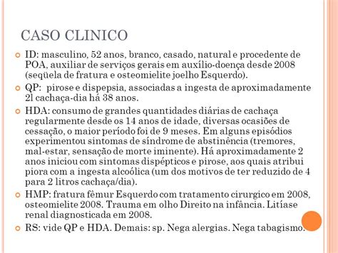 Caso Clinico Alcoolismo Objetivo Apresenta O Do Caso Cl Nico