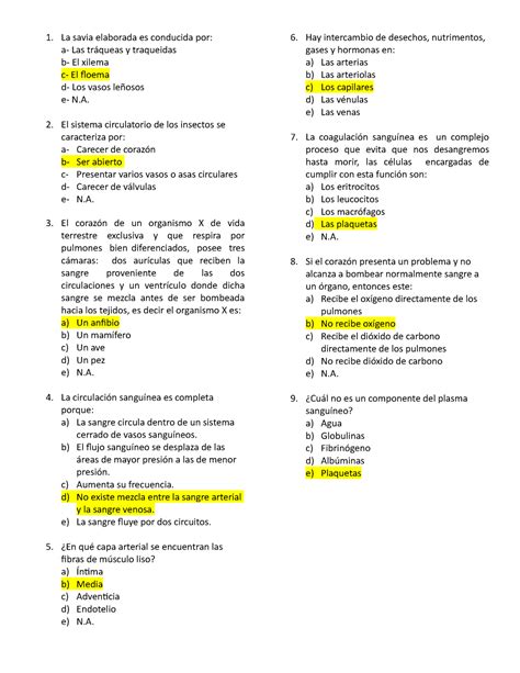 Examen Octubre 2017 Preguntas Y Respuestas La Savia Elaborada Es