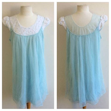 Vintage Lingerie 1960 S Vintage Sky Blue Nightie Blue Nylon Vintage Nightgown French Maid