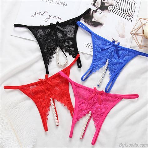 Sexy Pearl Massage Crotchless Flower Lace Women S Underwear Underpants Briefs Low Rise Lingerie