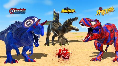 Spiderman T Rex Vs Batman Spinosaurus Vs Captain America Ultimasaurus 🌍