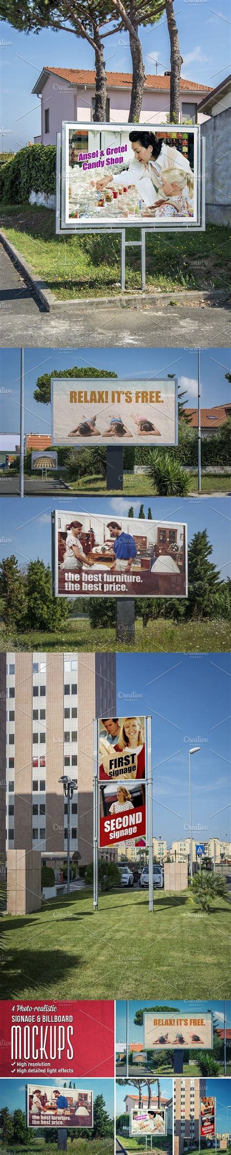 Multiple Billboards Are Shown In Different Directions