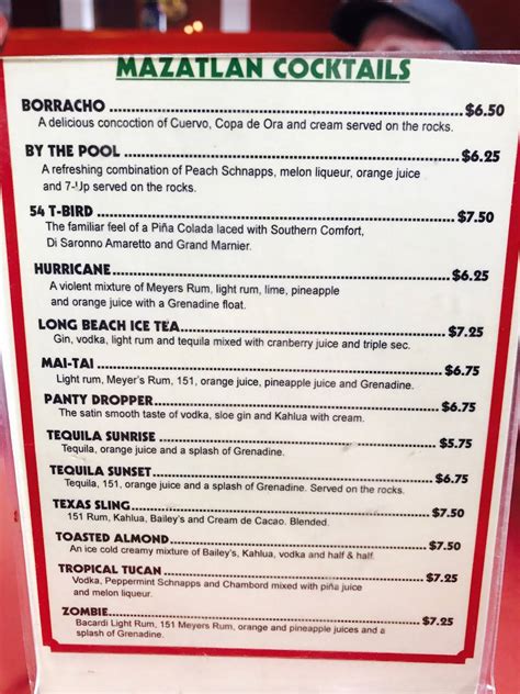 Menu at Mazatlan Mexican Restaurant Newport, Newport