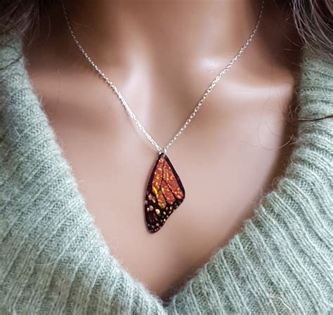 Monarch Butterfly Wing Necklace On A Sterling Silver Or Inch