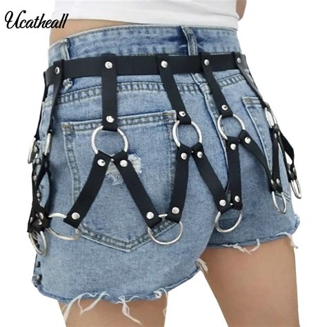 Sexy Punk Female Leather Skirt Belts Punk Gothic Rock Leather Harness