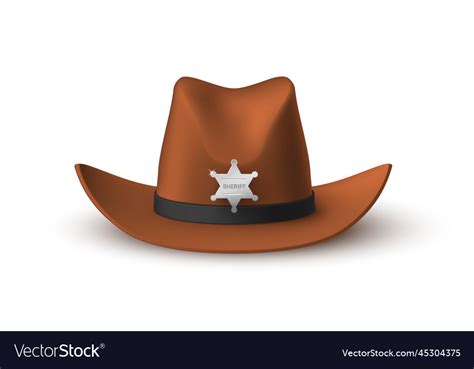 Sheriff brown cowboy hat with star realistic Vector Image