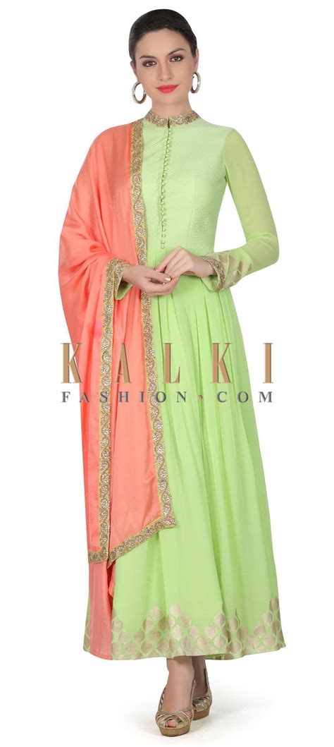 Green Anarkali Suit With Contrast Pink Dupatta Only On Kalki