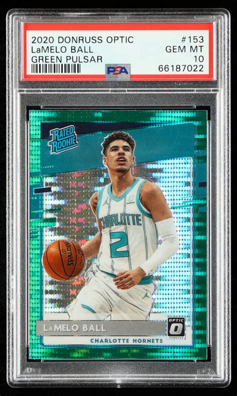 LaMelo Ball 2020 21 Donruss Optic Fanatics Green Pulsar 153 RC PSA 10