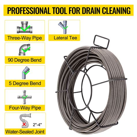 VEVOR Drain Cleaning Cable 50 Feet x 3/8 Inch Solid Core Cable Sewer Cable Drain Auger Cable ...