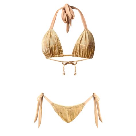 Deessa Ibiza Women S Gold Metallic Triangle Bikini Set Mari Leah Sargantana Modesens
