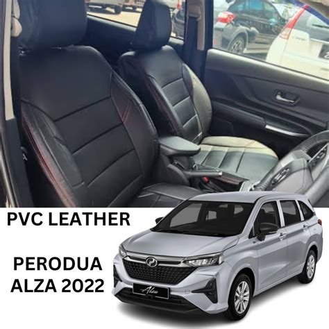 PERODUA ALZA 2022 AUTO BLACK RED LINE Seat Cover Semi Leather With