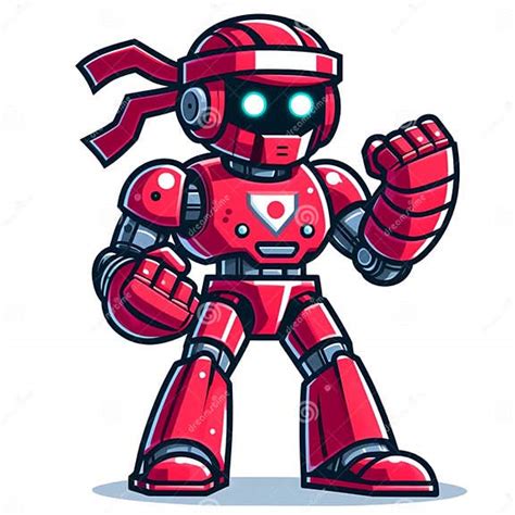 Cartoon Red Robot Fighter Isolated On White Background 7 Stock