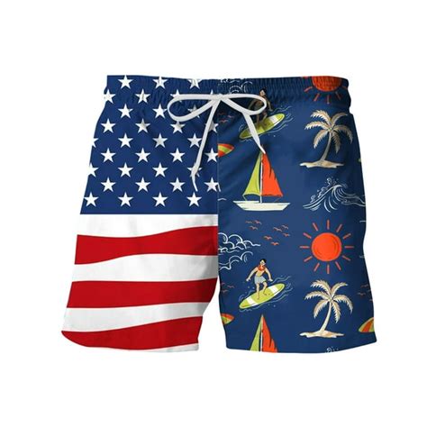 Pappey Mens Spring Summer Casual Shorts Pants Flag Printed Patchwork