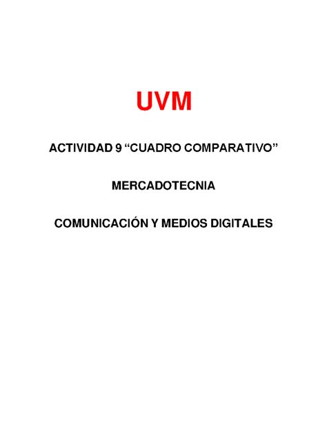 A Mercadotecnia Uvm Actividad Cuadro Comparativo Mercadotecnia