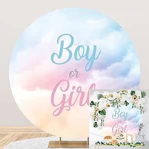 Amazon OERJU 5x5ft Gender Reveal Round Backdrop Boy Or Girl Blue