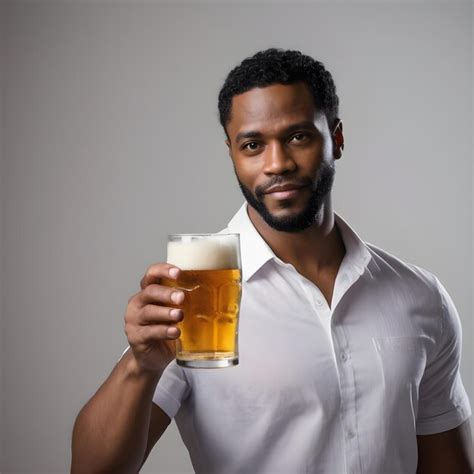 Premium Photo Handsome Black Man Holding A Glass Of Beer