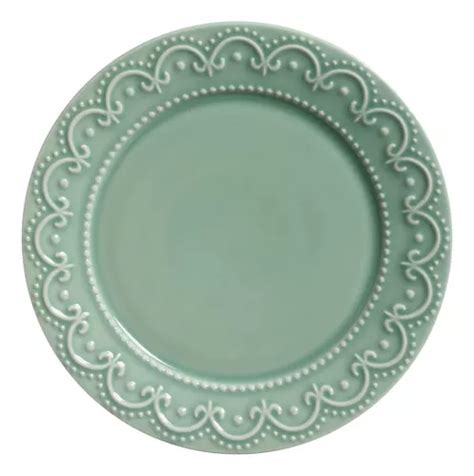 Conjunto 6 Pratos Raso Princess Verde Celadon Scalla Cerâmica