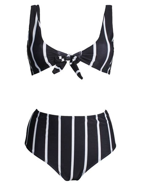 Women Front Tie Knot High Waist Bikini Set 2pcs Swimsuit Swimwear