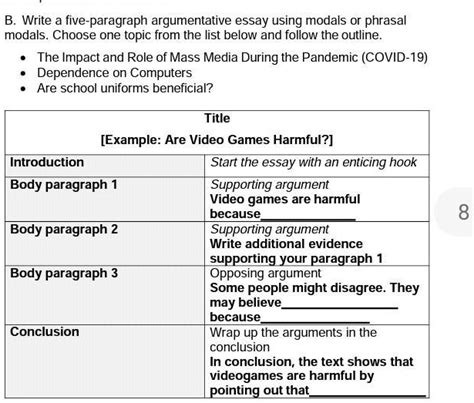 SOLVED Write A Five Paragraph Argumentative Essay Using Modals Or